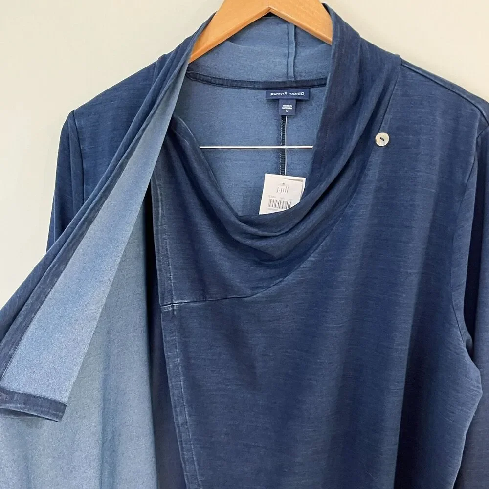 Pure J Jill Indigo Long Sleeve Wrap Cardigan In Ocean Wash Womens Sz L NWT - Picture 6 of 13